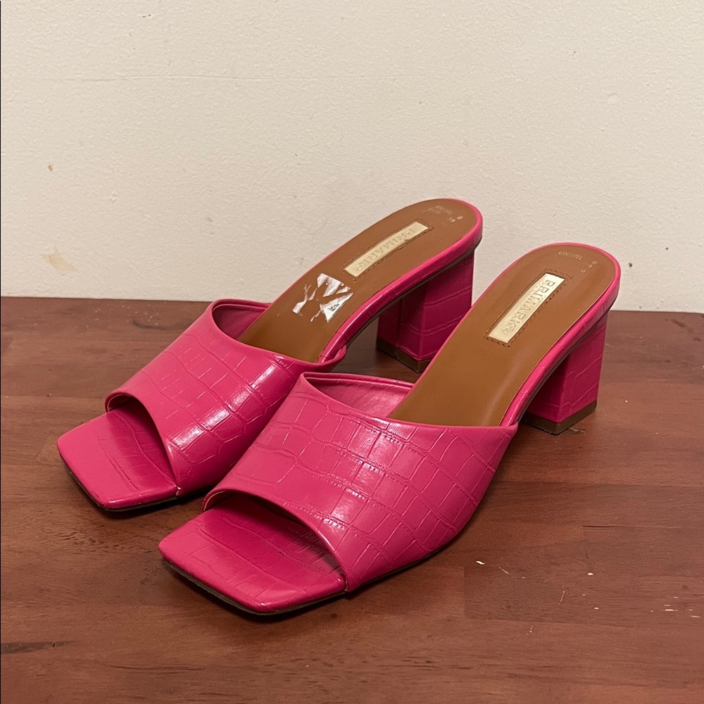 Primark Pink Croc-Embossed Block Heels